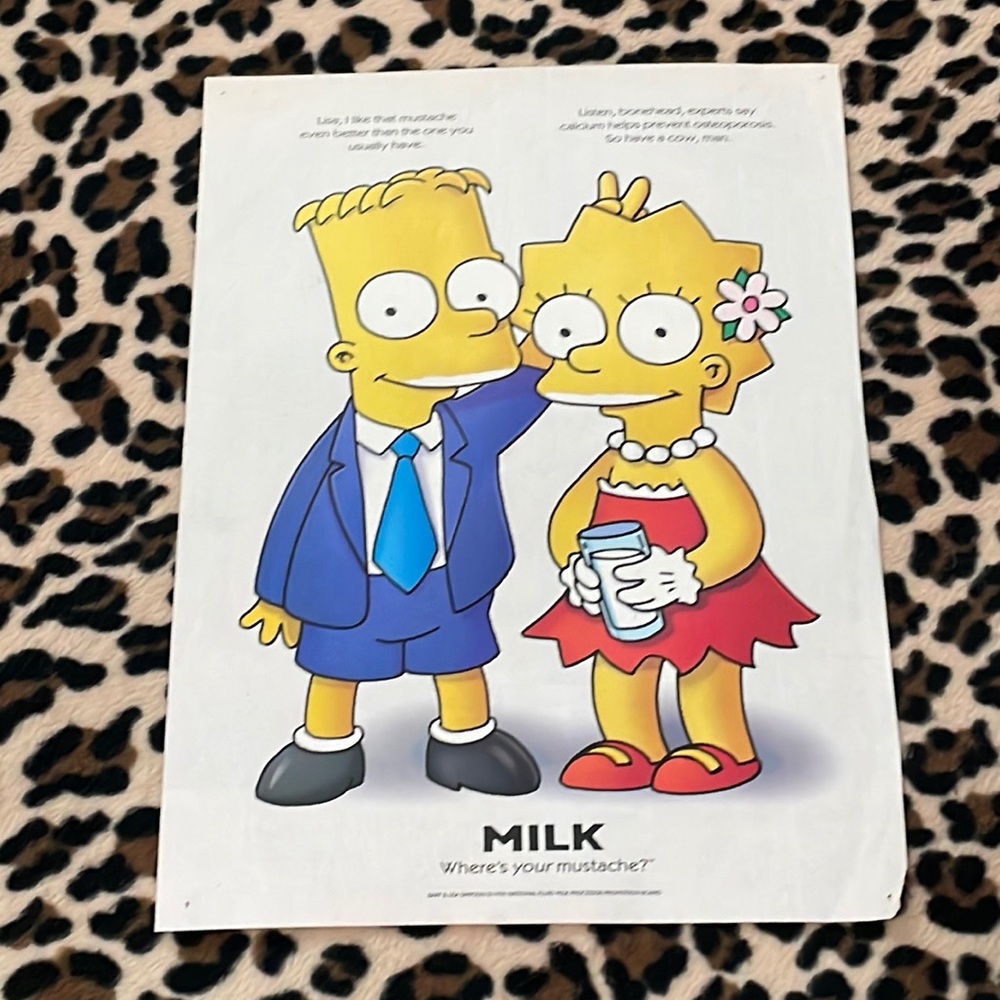 1996 BART & LISA SIMPSON 💛 Vintage Milk Print Ad Magazine Frame Mustache Homer